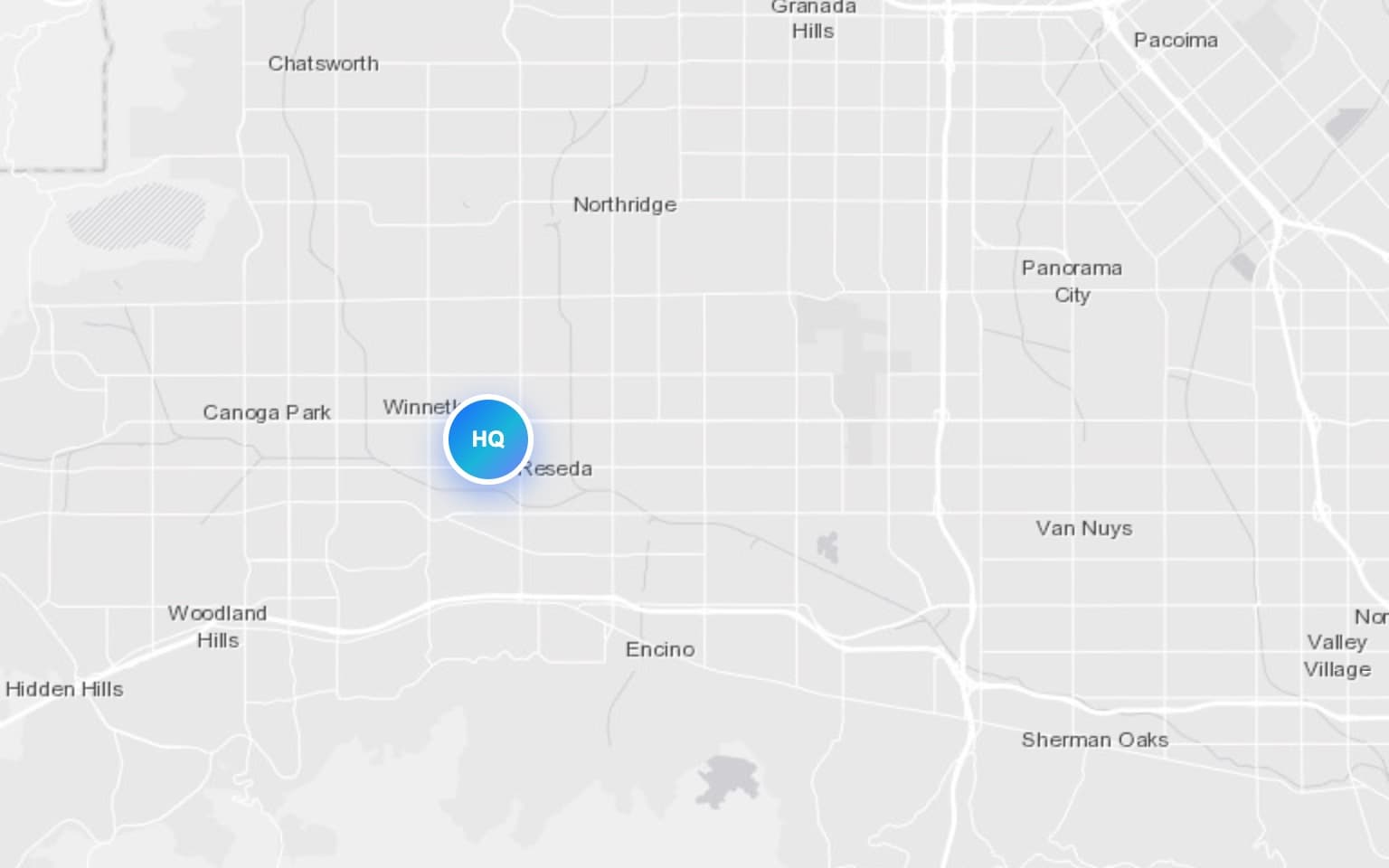 Map of Reseda with the Facility Pest Control office marked at Sherman Way and Corbin